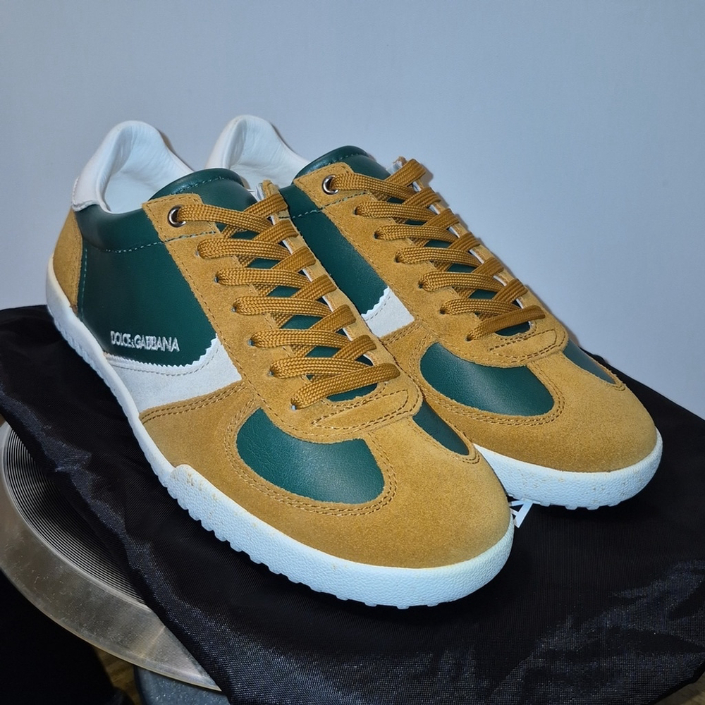 Dolce & Gabbana Low Profile Trainers Tan Suede & Green Leather. sz.8. (#1742) - Picture 3 of 16